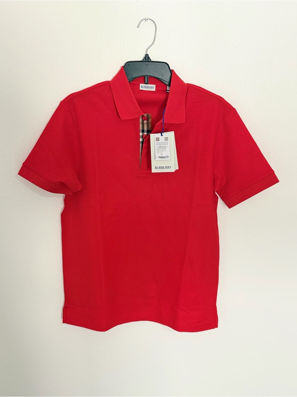 Burberry Red Polo Shirt with Signature Check Placket